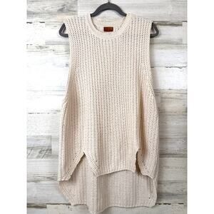 POL Womens L Cream Boho Oversized Wide Knit Crew Neck Pullover Sweater Vest Top